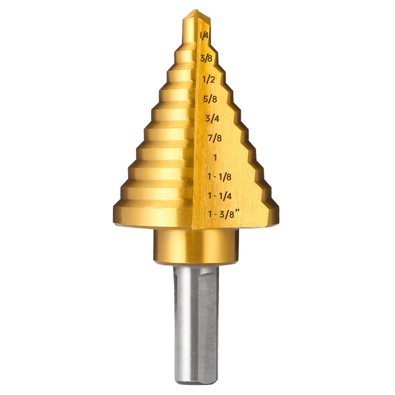 IRONANT Titanium Step Drill Bit, 1/4"" to 1-3/8"" Step Bit for Metal, 10 Sizes HSS Step Drill Unibit - Image 1